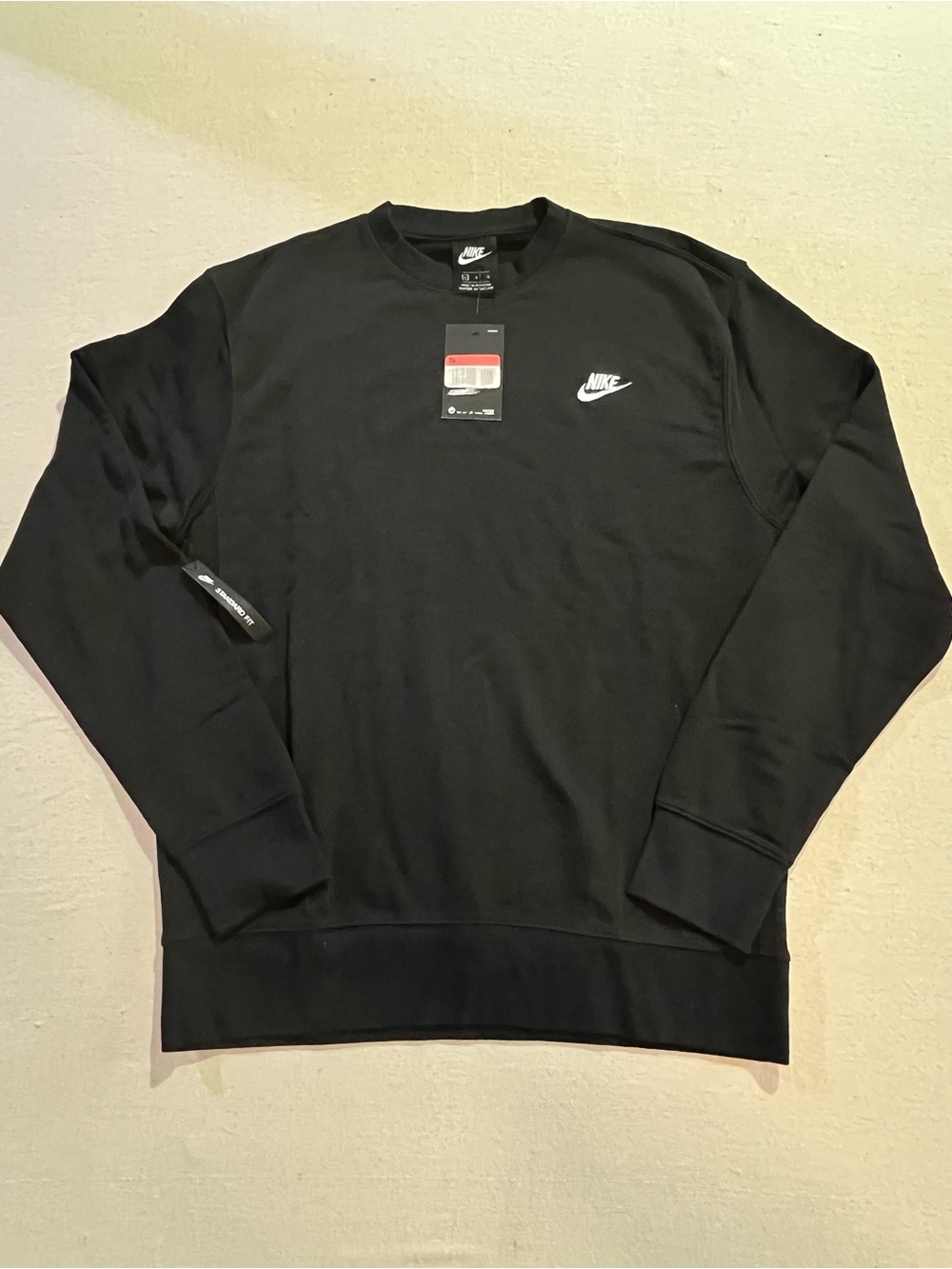 NWT Nike Club Fleece Crewneck Sweatshirt, Black, Sz L